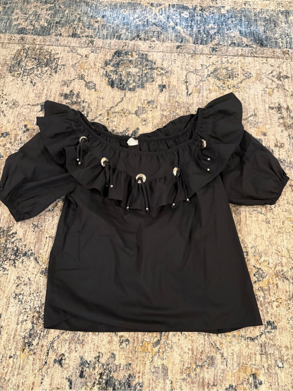 Malco Modes Peasant Western Concho Shirt Size *Large Vintage Rockabilly Black